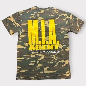 Mamas Insanity Agency MIA Agent‎ Camo Graphic T-Shirt Large Green Yellow